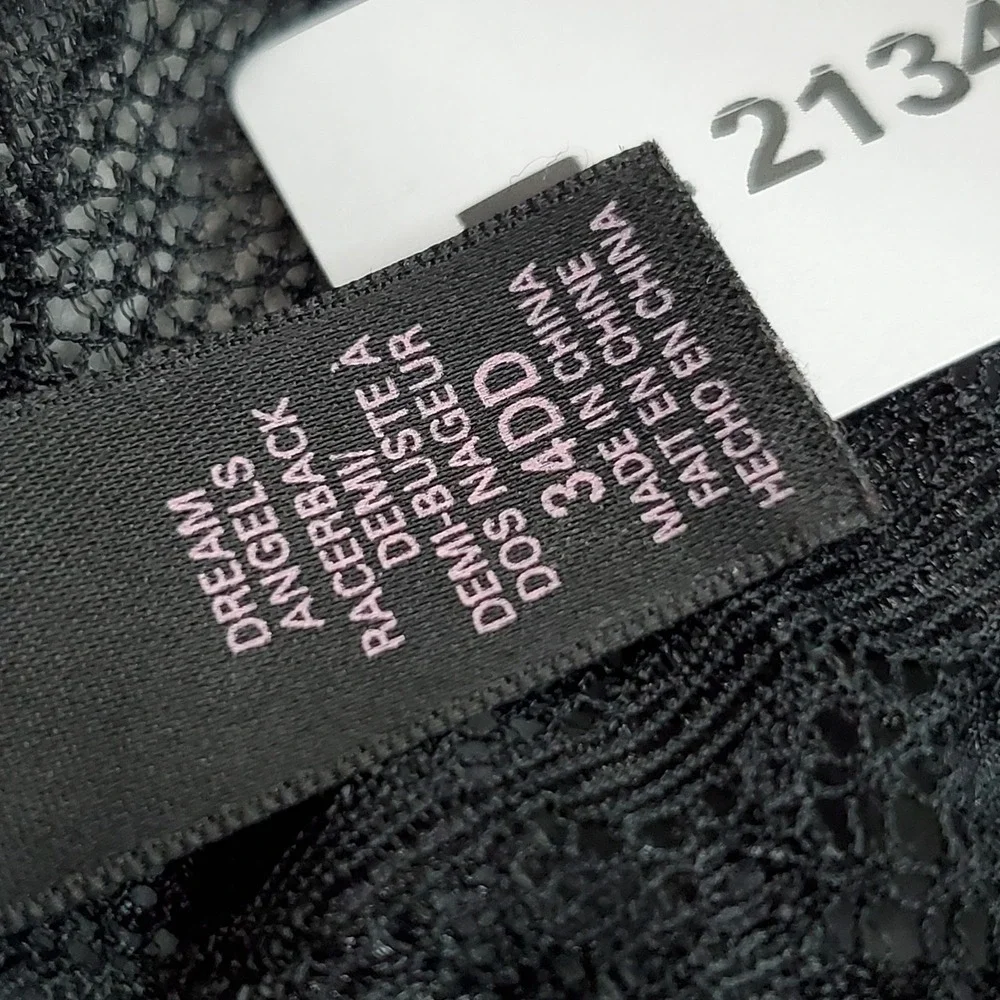 Victoria Secret Women Bra 34DD Black Dream Angels Racerback Demi Underwired Lace
